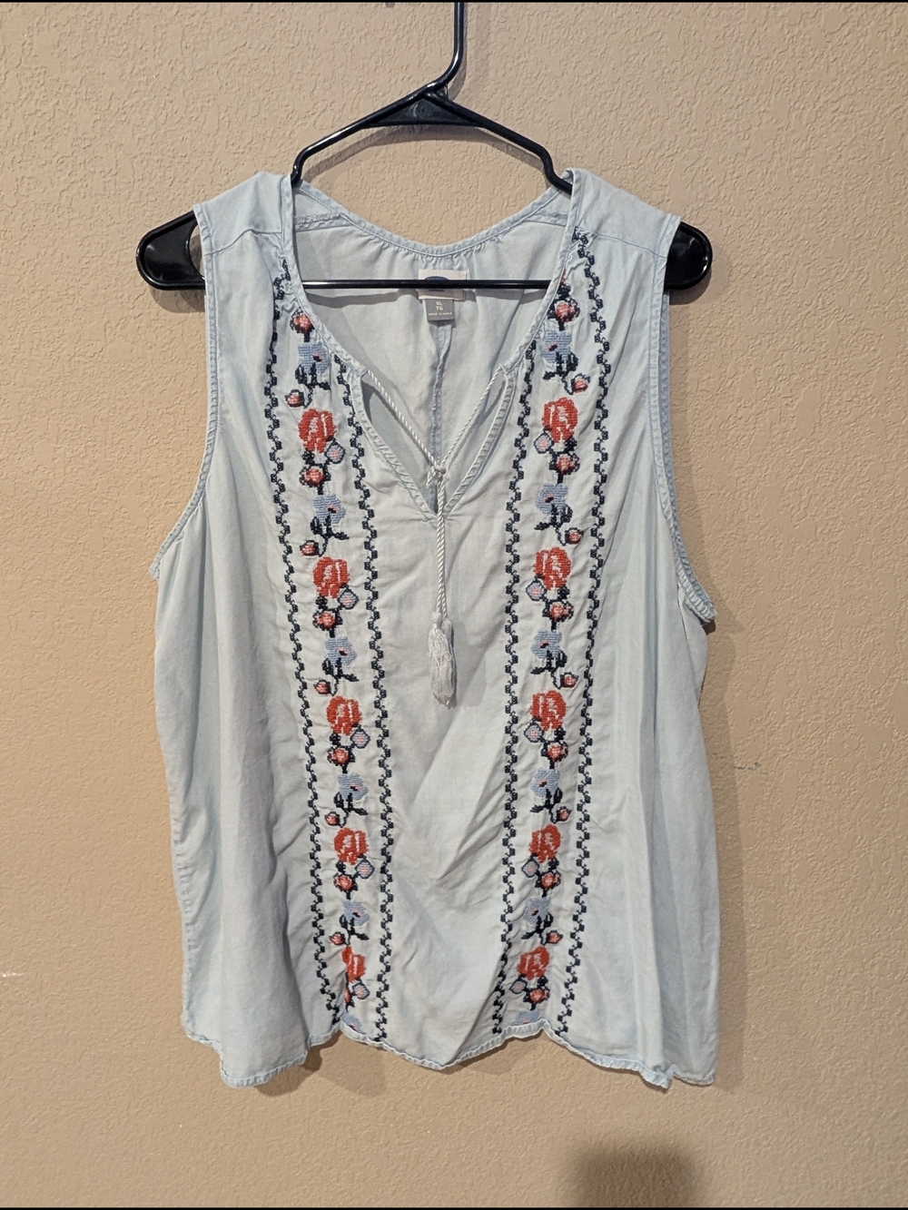 Old Navy Light Blue Sleeveless Embroidered Tassel Camisole